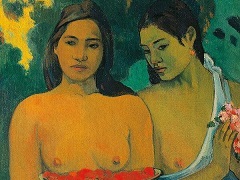 Tahitian, Women, With Mango Blossoms, Topless, Exposed Breasts